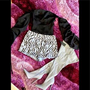 h:ours Enzo Faux Suede High Rise Shorts Zebra